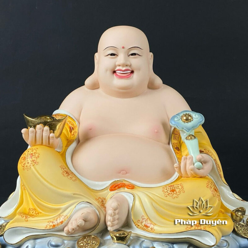 Tượng Di Lặc Ngồi Đế Mây, Bằng Sứ Màu Vàng, Cao 40cm, 48cm - Ảnh 3