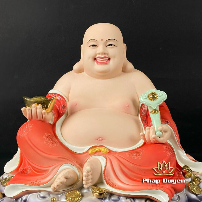 Tượng Di Lặc Ngồi Đế Mây, Bằng Sứ Màu Đỏ, Cao 40cm, 48cm - Ảnh 3
