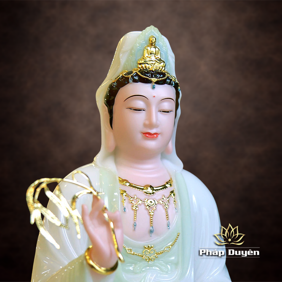 Tượng Quan Âm Bồ Tát, Chất Liệu Bột Đá Cẩm Thạch, Màu Thanh Thiên, Cao 30cm - ảnh 12