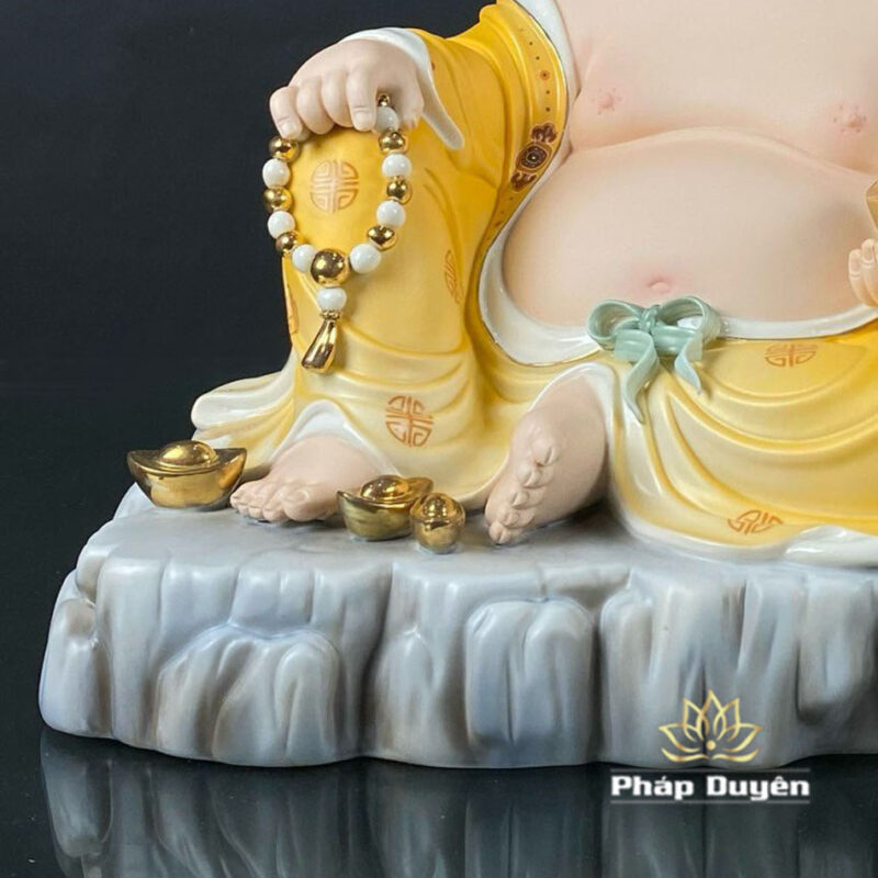 Tượng Di Lặc Nằm Ngồi, Bằng Sứ, Màu Vàng, Kích Thước 40cm, 48cm - Ảnh 3