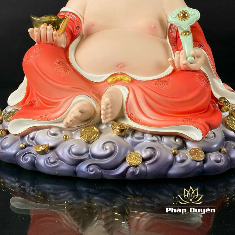 Tượng Di Lặc Ngồi Đế Mây, Bằng Sứ Màu Đỏ, Cao 40cm, 48cm - Ảnh 4