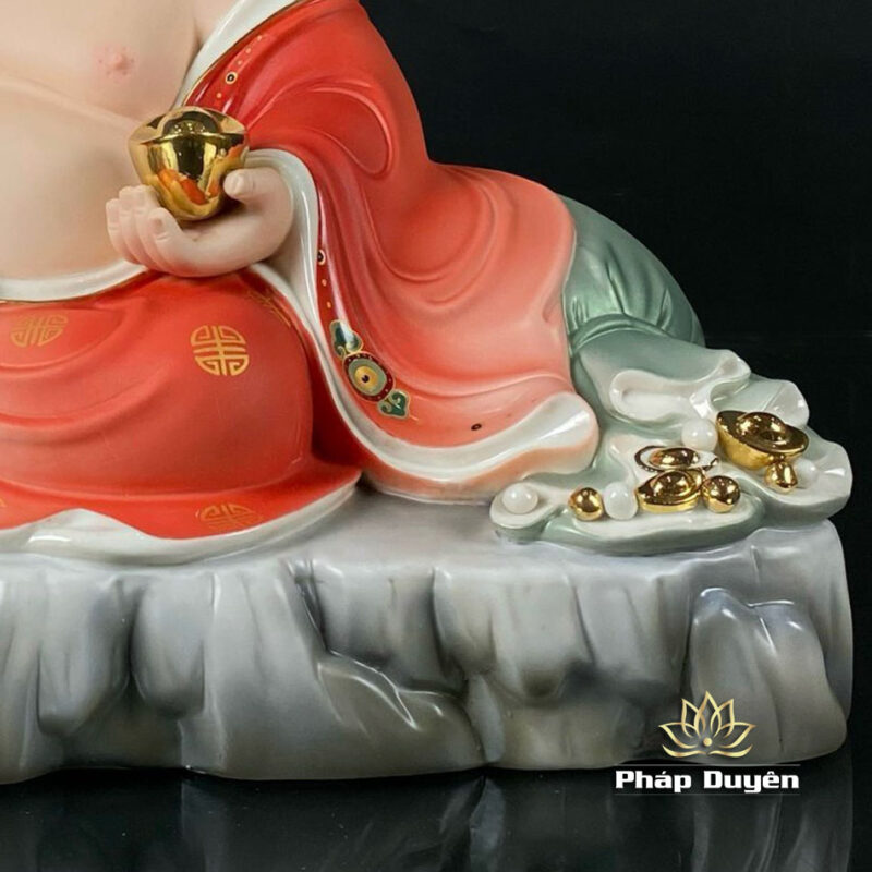 Tượng Di Lặc Nằm Ngồi, Bằng Sứ, Màu Đỏ, Kích Thước 40cm, 48cm - Ảnh 4