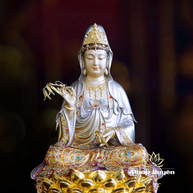 Tượng Quan Âm Ngồi, Bằng Đồng Men Cổ Viền Vàng Mẫn Bảo, Cao 40cm - Ảnh 4