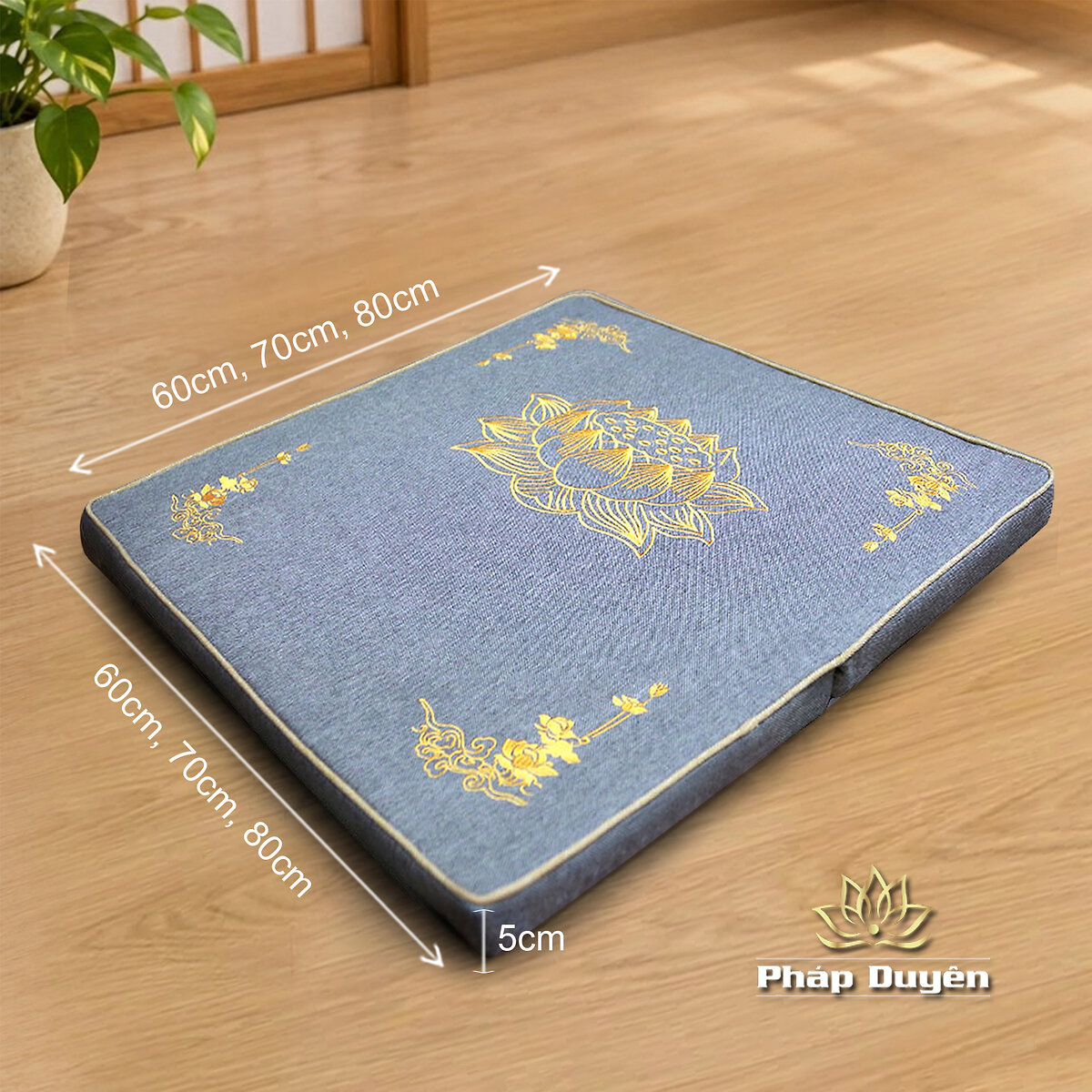 Đệm Lót Ngồi Thiền Xơ Dừa, Thêu Hoa Sen Cao Cấp, Mầu Xám, KT 60*60cm, 70*70cm, 80*80cm - ảnh 11