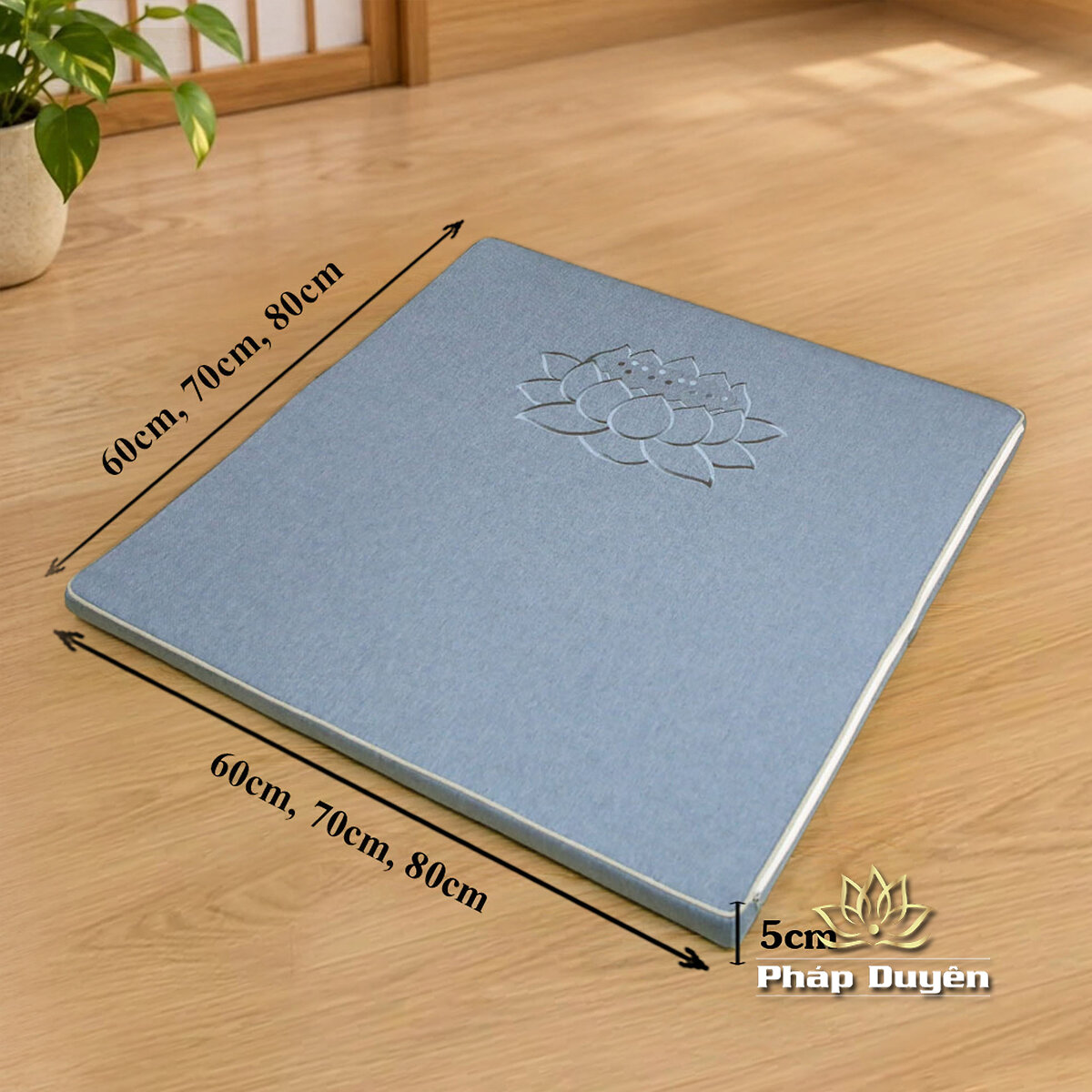 Đệm Lót Ngồi Thiền Xơ Dừa, Thêu Hoa Sen, Mầu Xám, Kích Thước 60x60cm, 70x70cm, 80x80cm - ảnh 11