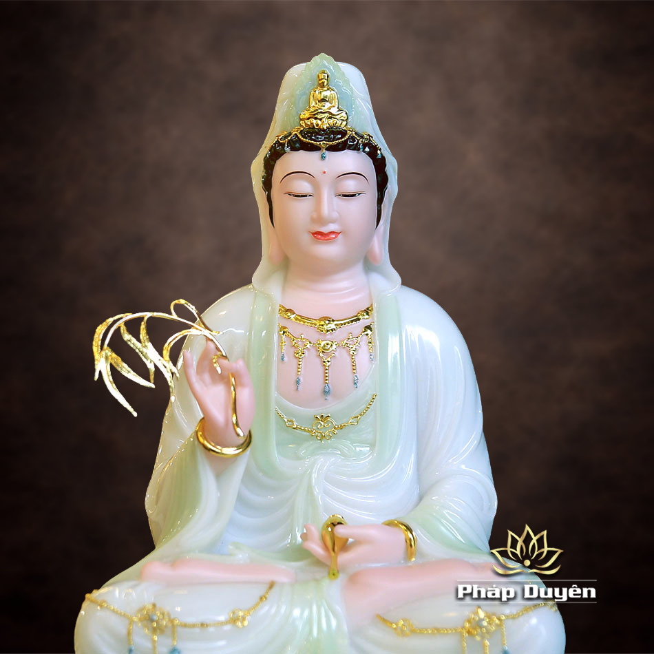 Tượng Quan Âm Bồ Tát, Chất Liệu Bột Đá Cẩm Thạch, Màu Thanh Thiên, Cao 30cm - ảnh 13