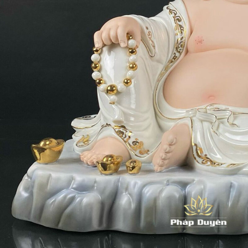Tượng Di Lặc Nằm Ngồi, Bằng Sứ, Màu Trắng, Kích Thước 40cm, 48cm - Ảnh 3
