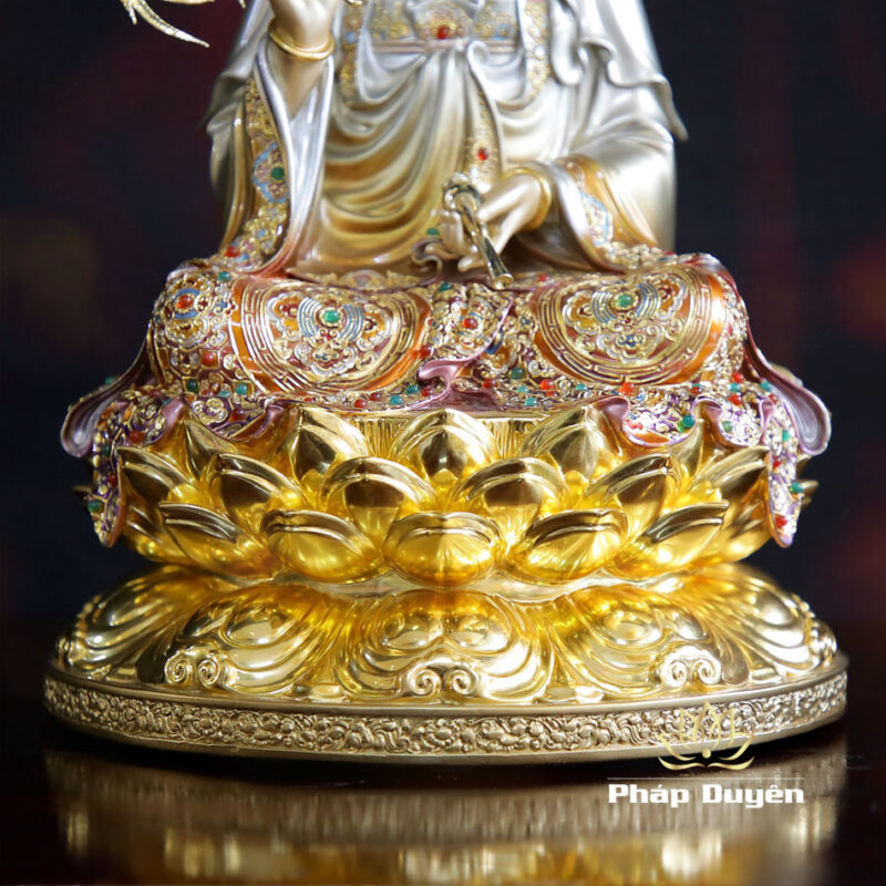 Tượng Quan Âm Ngồi, Bằng Đồng Men Cổ Viền Vàng Mẫn Bảo, Cao 30cm - Ảnh 5