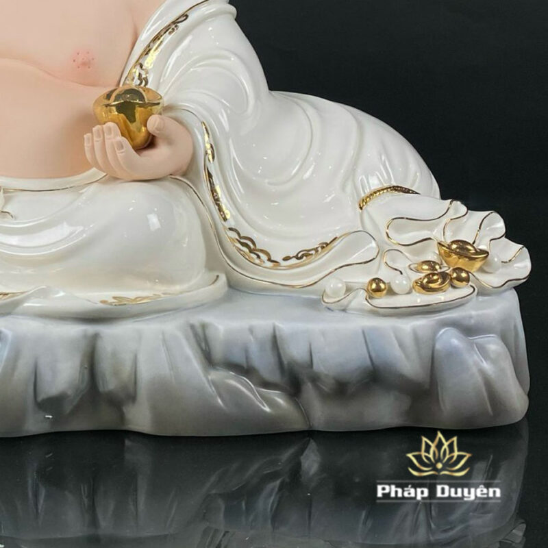 Tượng Di Lặc Nằm Ngồi, Bằng Sứ, Màu Trắng, Kích Thước 40cm, 48cm - Ảnh 4
