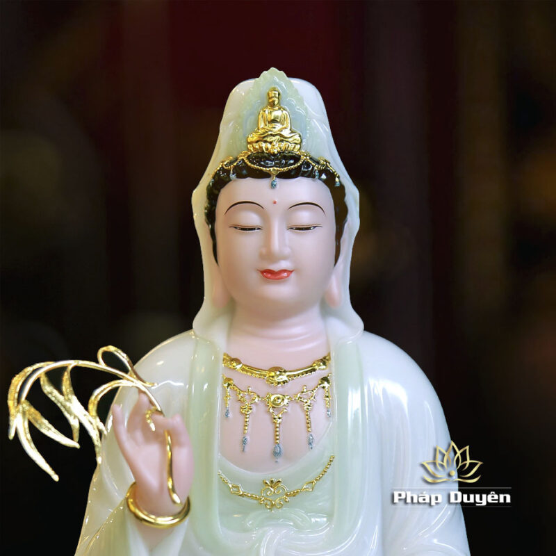 Tượng Quan Âm Bồ Tát, Chất Liệu Bột Đá Cẩm Thạch, Màu Thanh Thiên, Cao 30cm - Ảnh 2