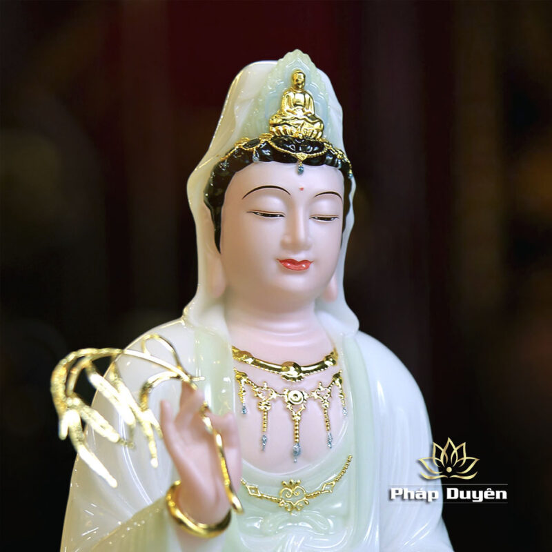 Tượng Quan Âm Bồ Tát, Chất Liệu Bột Đá Cẩm Thạch, Màu Thanh Thiên, Cao 30cm - Ảnh 3