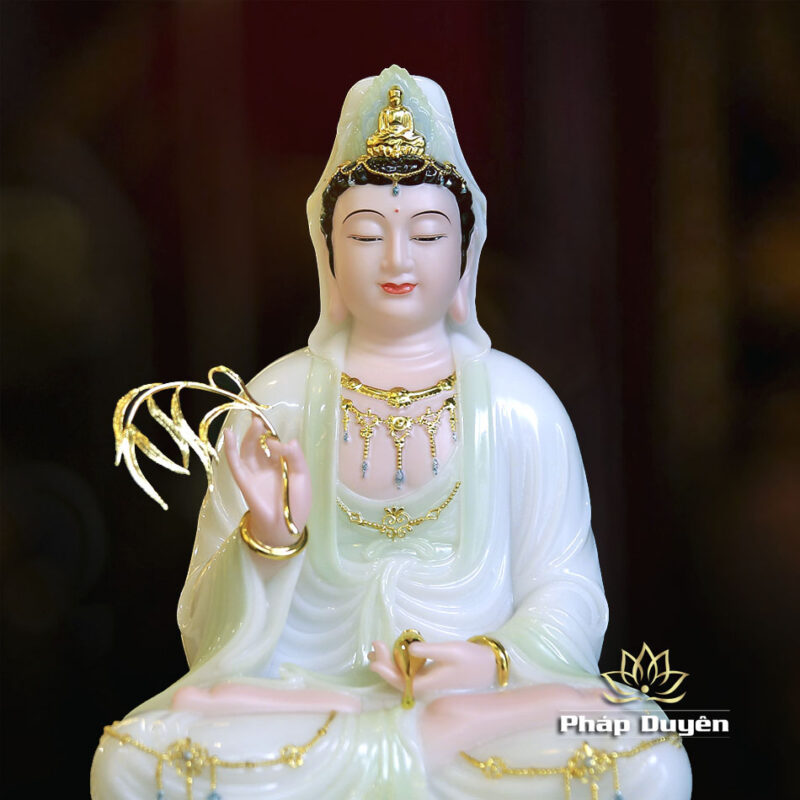 Tượng Quan Âm Bồ Tát, Chất Liệu Bột Đá Cẩm Thạch, Màu Thanh Thiên, Cao 30cm - Ảnh 4