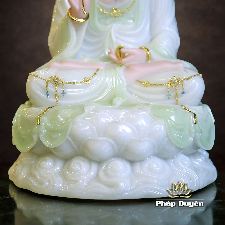 Tượng Quan Âm Bồ Tát, Chất Liệu Bột Đá Cẩm Thạch, Màu Thanh Thiên, Cao 30cm - ảnh 14
