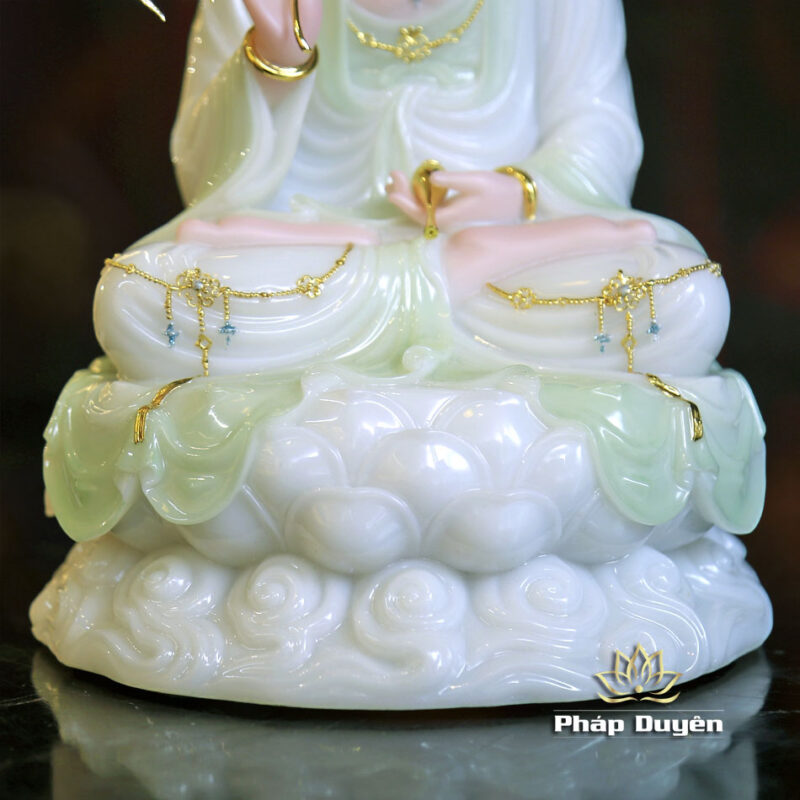 Tượng Quan Âm Bồ Tát, Chất Liệu Bột Đá Cẩm Thạch, Màu Thanh Thiên, Cao 30cm - Ảnh 5
