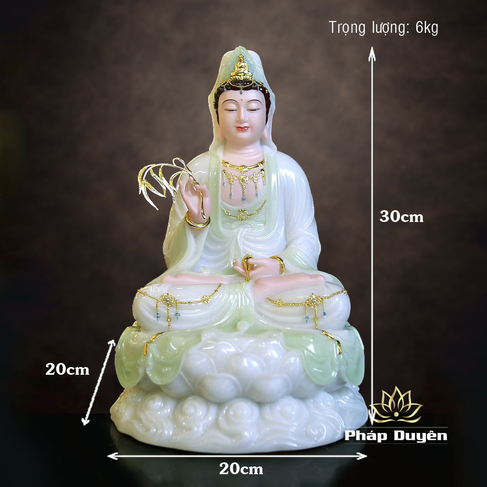Tượng Quan Âm Bồ Tát, Chất Liệu Bột Đá Cẩm Thạch, Màu Thanh Thiên, Cao 30cm - ảnh 15