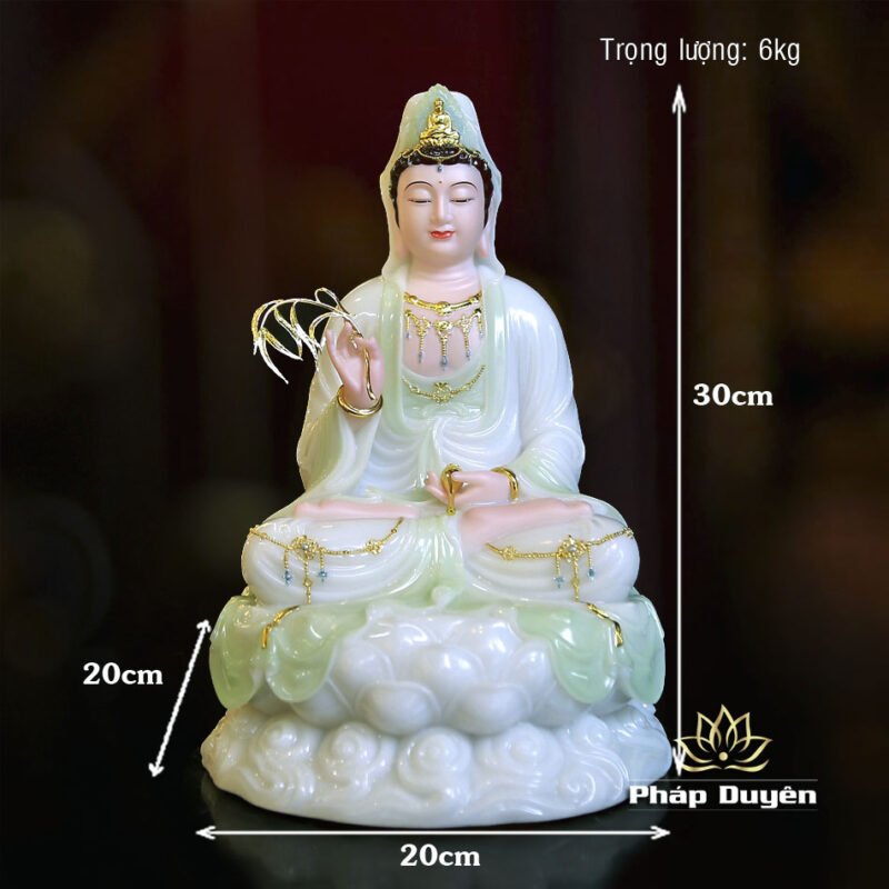 Tượng Quan Âm Bồ Tát, Chất Liệu Bột Đá Cẩm Thạch, Màu Thanh Thiên, Cao 30cm - Ảnh 6