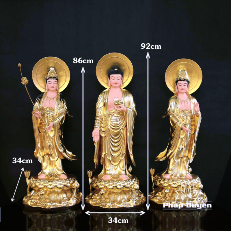 Bộ Tượng Tây Phương Tam Thánh, Bằng Composit Dát Vàng, Cao 90cm - Ảnh 17