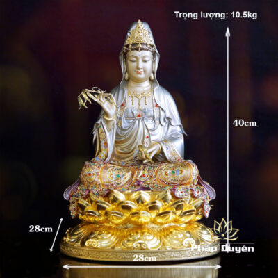 Tượng Quan Âm Ngồi, Bằng Đồng Men Cổ Viền Vàng Mẫn Bảo, Cao 30cm - 60cm