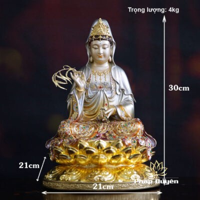 Tượng Quan Âm Ngồi, Bằng Đồng Men Cổ Viền Vàng Mẫn Bảo, Cao 30cm - 60cm