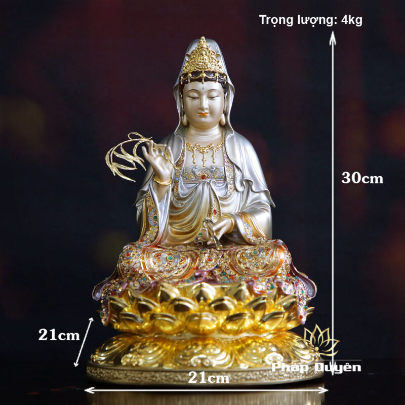 Tượng Quan Âm Ngồi, Bằng Đồng Men Cổ Viền Vàng Mẫn Bảo, Cao 30cm - Ảnh 6