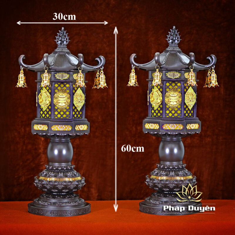 Đôi Đèn Tám Cát Tường Bằng Hợp Kim Đồng, Cao 60cm - Ảnh 9