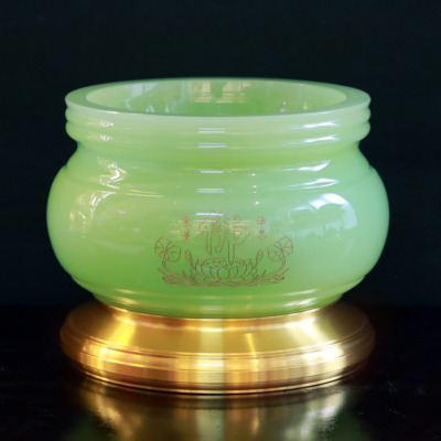 Bát Hương Chữ Phật Bằng Đá Lưu Ly, Màu Xanh Ngọc, Nhiều Kích Thước