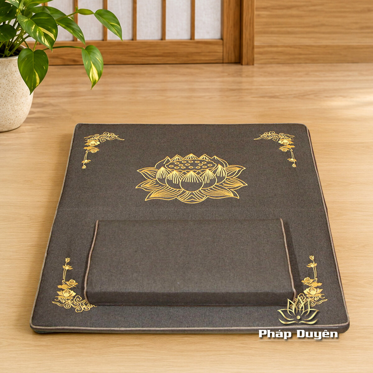 Bộ Đệm Dốc Xơ Dừa Thêu Hoa Sen Cao Cấp Ngồi Thiền Tĩnh Tọa Niệm Phật, Mầu Nâu, Kích Thước 60cmx60cm, 70cmx70cm, 80cmx80cm - ảnh 8