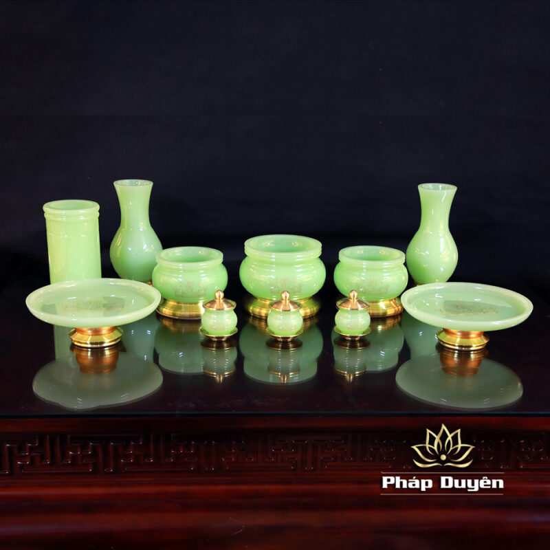Đĩa Thờ Chữ Phật, Bằng Đá Lưu Ly, Màu Xanh Ngọc, Đường Kính 22cm - Ảnh 6