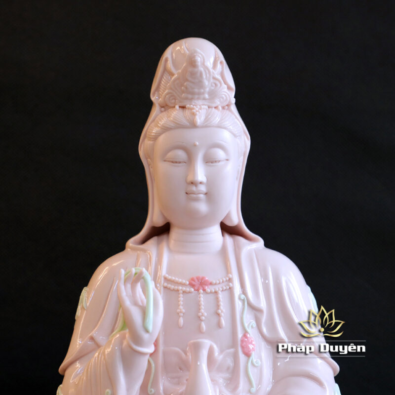 Tượng Quan Âm Bồ Tát Ngồi, Bằng Sứ, Màu Hồng, Nhiều Kích Thước - Ảnh 2