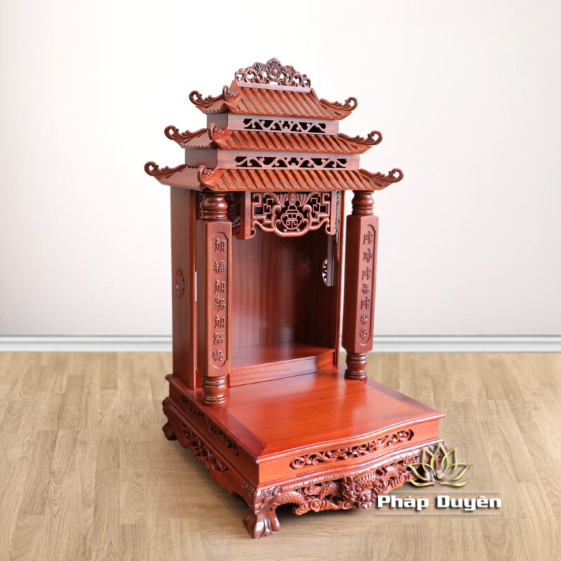 Bàn Thờ Ông Thần Tài Thổ Địa Cổ Tự Mái Ống Trụ Chữ, Gỗ Lát Xoan Nam Phi Màu Cánh Gián, Nhiều Kích Thước - Ảnh 2