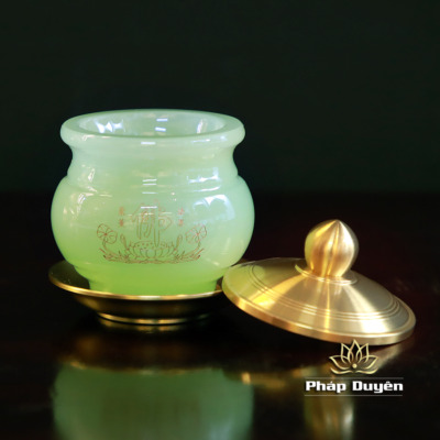 Alternative view of Cốc Nước Chữ Phật Bằng Đá Lưu Ly, Màu Xanh Ngọc, Kích Thước 6.8x8.5cm