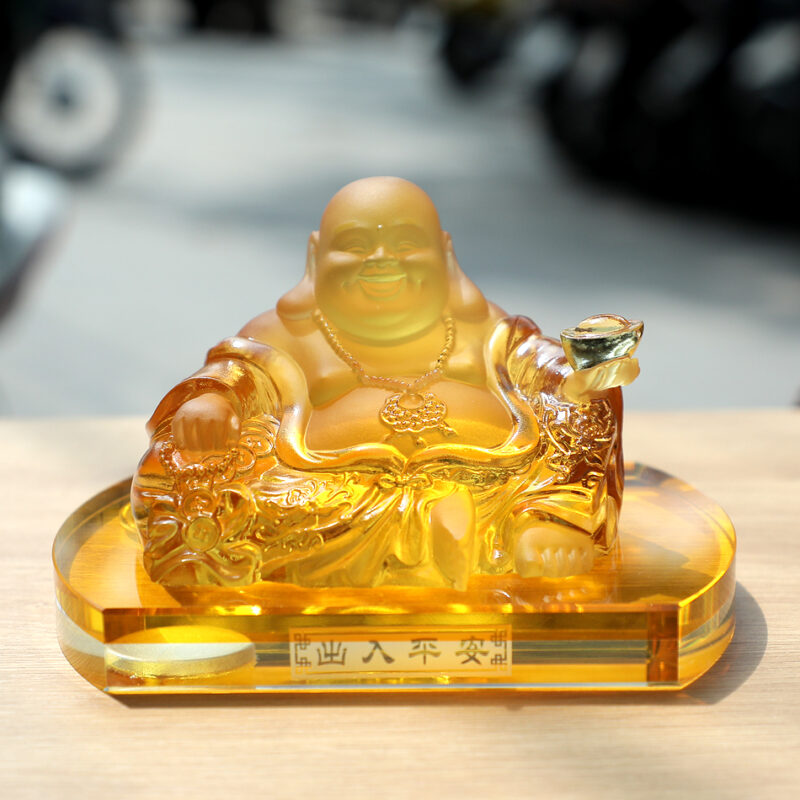 Tượng Để Xe Hình Di Lặc Bồ Tát, Bằng Lưu Ly, Kích Cỡ 10*15.5cm