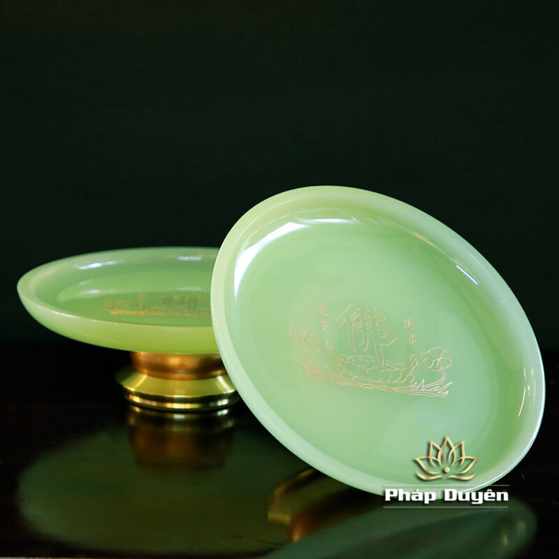 Đĩa Thờ Chữ Phật, Bằng Đá Lưu Ly, Màu Xanh Ngọc, Đường Kính 22cm - Ảnh 3