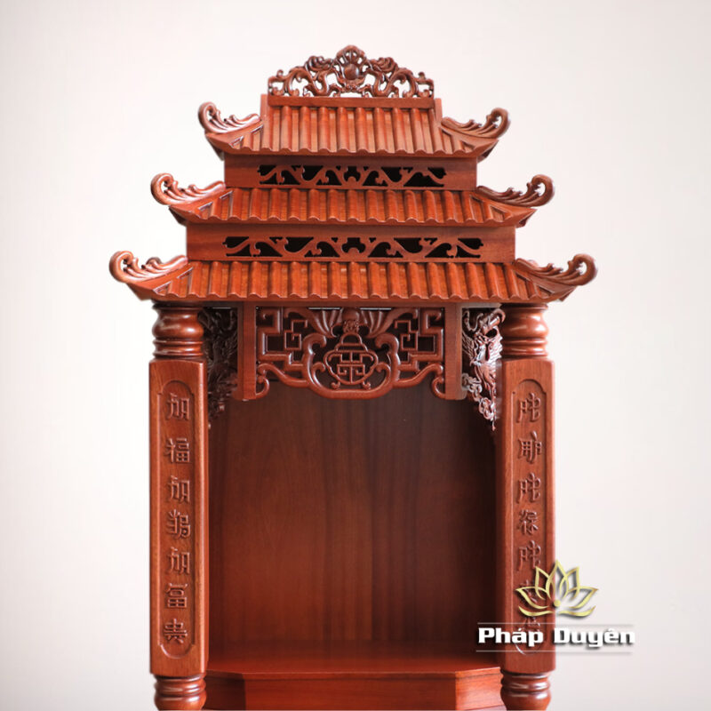 Bàn Thờ Ông Thần Tài Thổ Địa Cổ Tự Mái Ống Trụ Chữ, Gỗ Lát Xoan Nam Phi Màu Cánh Gián, Nhiều Kích Thước - Ảnh 3