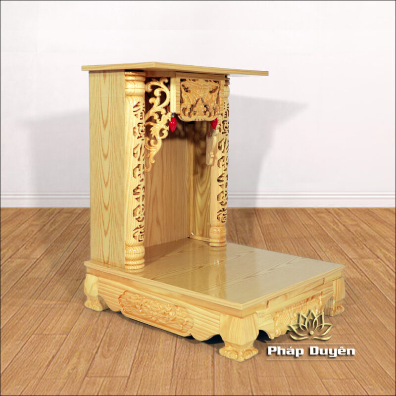 Bàn Thờ Ông Thần Tài Thổ Địa Mái Bằng Chân Quỳ, Gỗ Pơ Mu Trắng, Nhiều Kích Thước - Ảnh 3