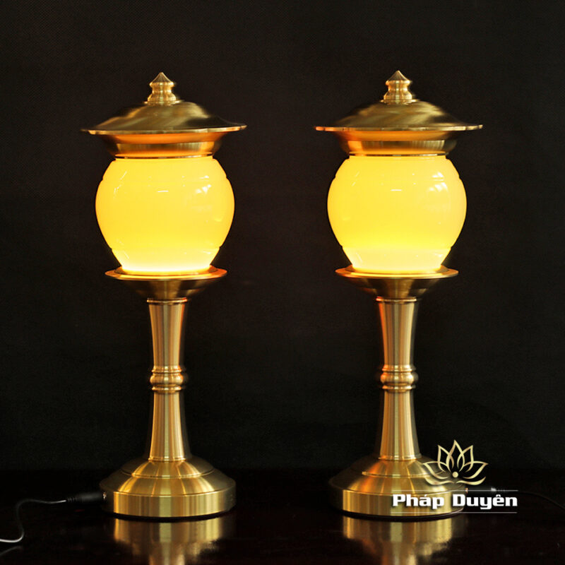 Đôi Đèn Nắp Ô, Bằng Đá Lưu Ly, Màu Xanh Ngọc, Cao 33cm - Ảnh 3