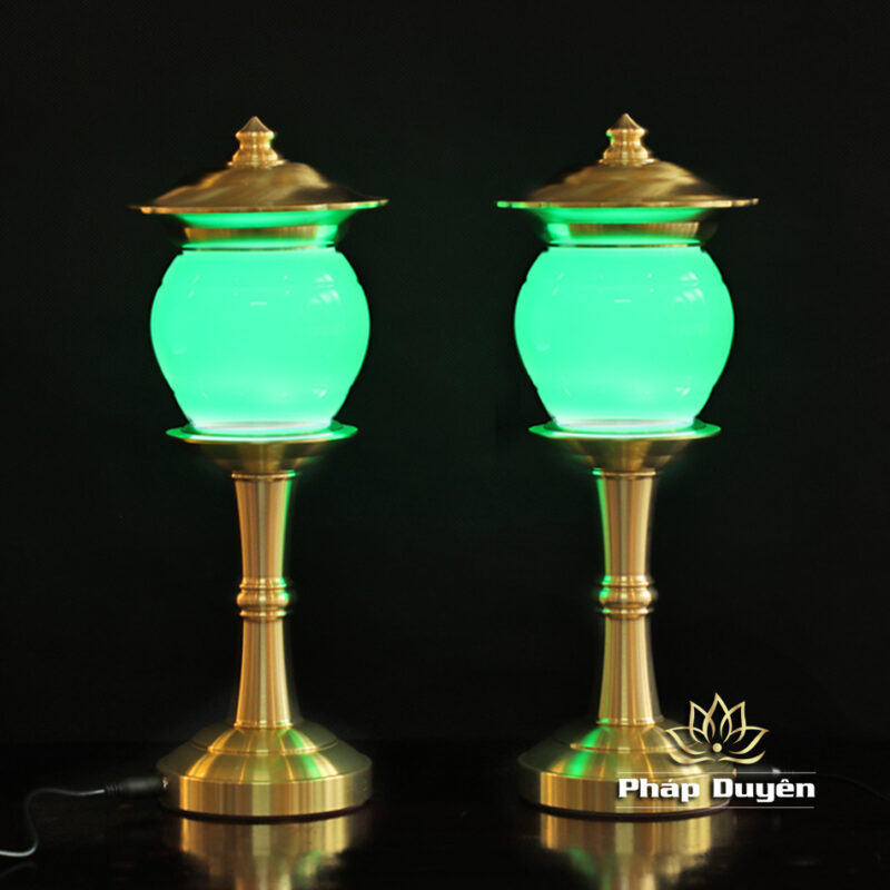 Đôi Đèn Nắp Ô, Bằng Đá Lưu Ly, Màu Xanh Ngọc, Cao 33cm - Ảnh 4