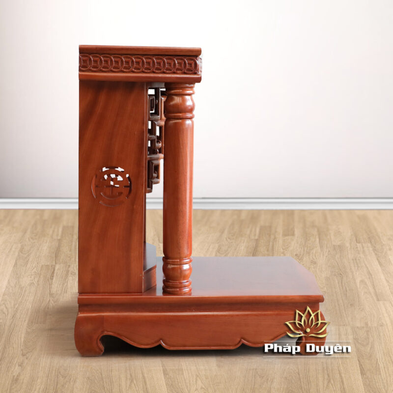 Bàn Thờ Ông Thần Tài Thổ Địa Mái Bằng Trụ Trơn, Gỗ Gõ Màu Cánh Gián, Nhiều Kích Thước - Ảnh 3