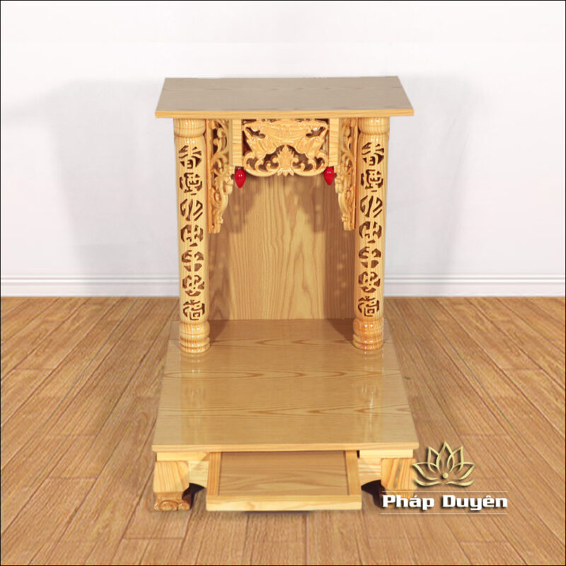 Bàn Thờ Ông Thần Tài Thổ Địa Mái Bằng Chân Quỳ, Gỗ Pơ Mu Trắng, Nhiều Kích Thước - Ảnh 4