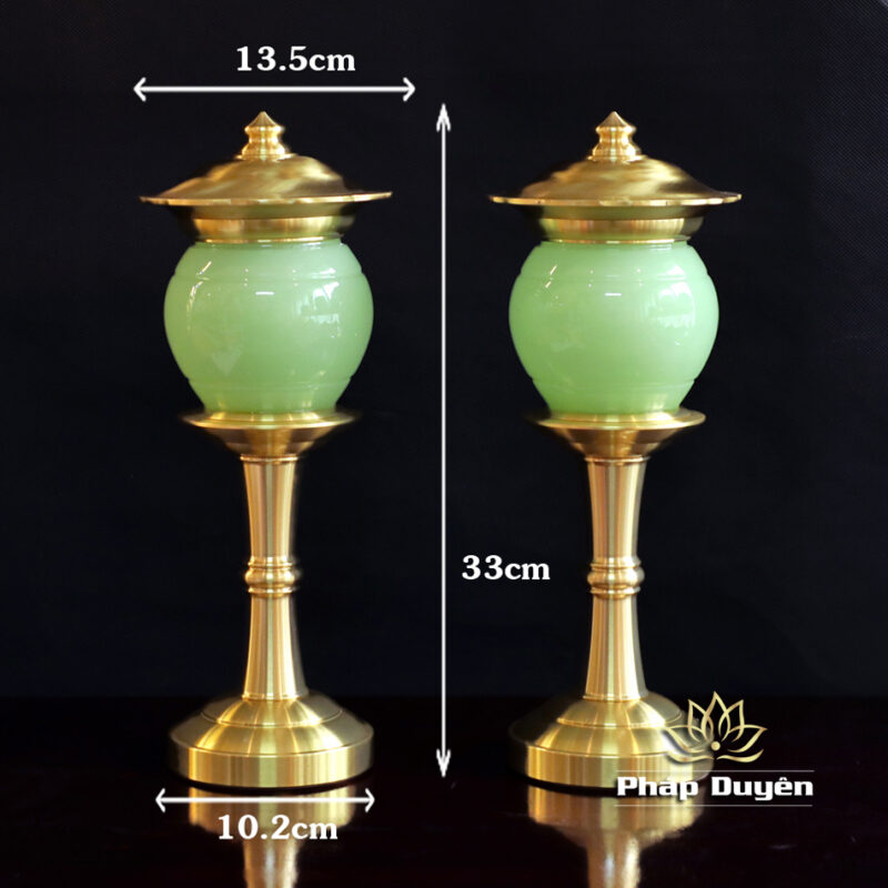 Đôi Đèn Nắp Ô, Bằng Đá Lưu Ly, Màu Xanh Ngọc, Cao 33cm - Ảnh 10