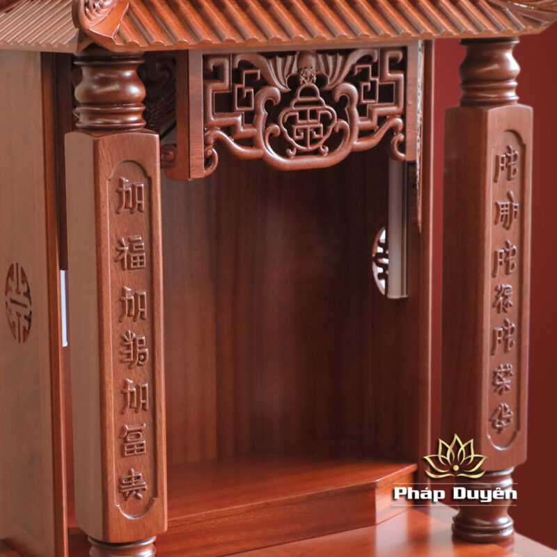 Bàn Thờ Ông Thần Tài Thổ Địa Cổ Tự Mái Ống Trụ Chữ, Gỗ Lát Xoan Nam Phi Màu Cánh Gián, Nhiều Kích Thước - Ảnh 5