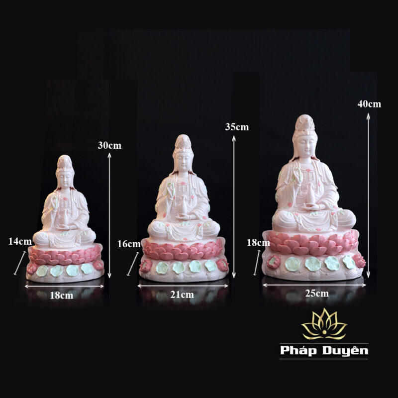 Tượng Quan Âm Bồ Tát Ngồi, Bằng Sứ, Màu Hồng, Nhiều Kích Thước - Ảnh 6