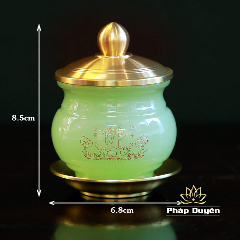 Cốc Nước Chữ Phật Bằng Đá Lưu Ly, Màu Xanh Ngọc, Kích Thước 6.8x8.5cm - Ảnh 6