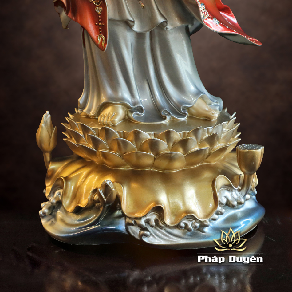 Tượng Quan Âm Đứng, Chất Liệu Đồng, Sơn Men Cổ, Cao 48cm (Tổng Lá Đề 53cm) - ảnh 13