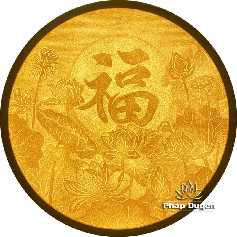 Tranh Điện Bằng Trúc Chỉ, Họa Tiết Hoa Sen Chữ Phúc (Chữ Thư Pháp), Nhiều Kích Thước - Ảnh 2