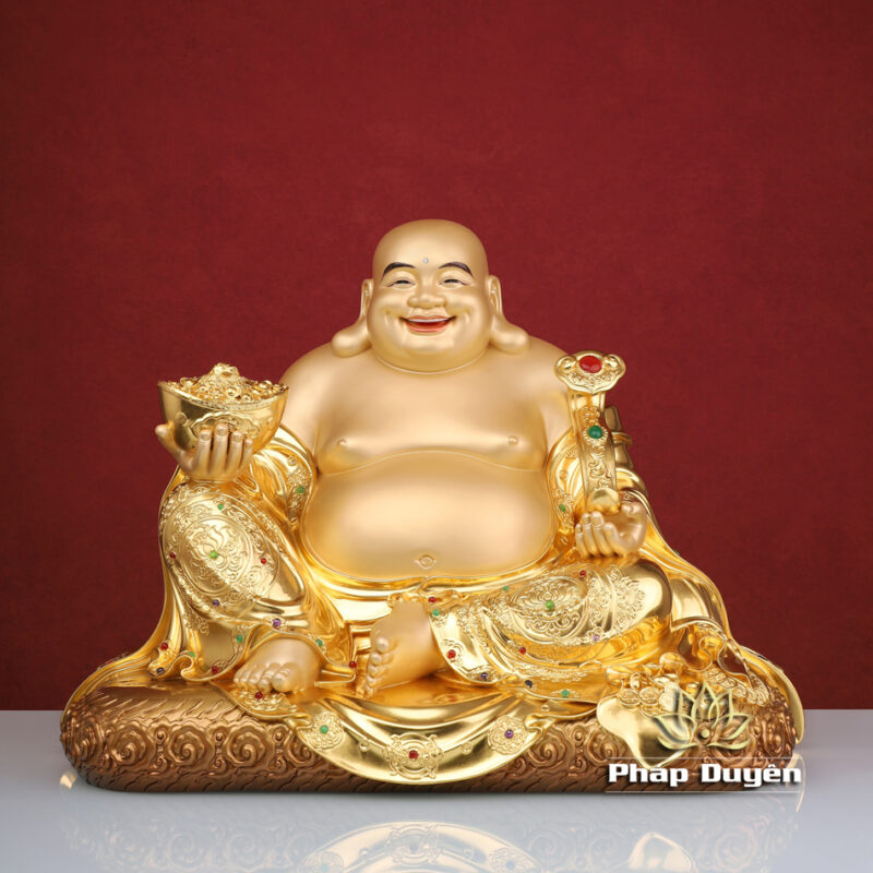 Tượng Di Lặc Bồ Tát Ngồi, Bằng Đồng Dát Vàng, Cao 48cm - Ảnh 2