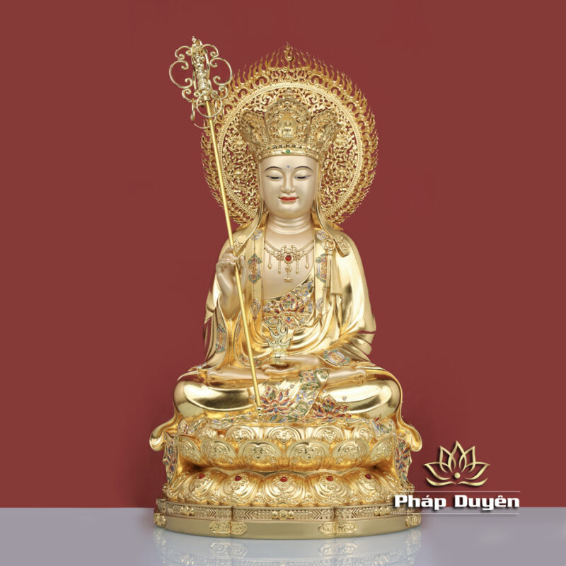 Tượng Địa Tạng Vương Bồ Tát, Bằng Đồng Dát Vàng, Cao 40cm - Ảnh 2