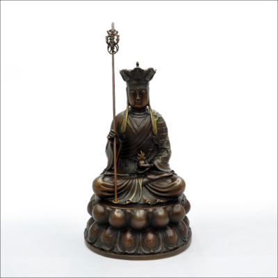 Tượng Địa Tạng Vương Bồ Tát Ngồi, Bằng Đồng Màu Cổ, Cao 25cm