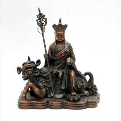 Tượng Địa Tạng Vương Bồ Tát Cưỡi Lân, Bằng Đồng Đỏ, Kích Thước 17x10x17cm