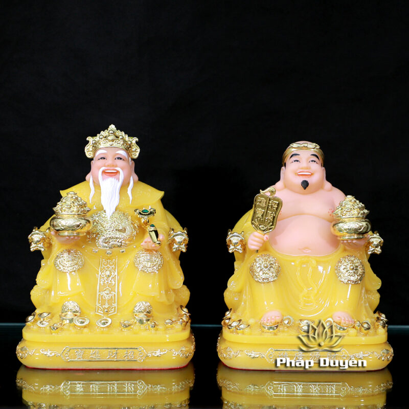 Bộ Tượng Thần Tài Thổ Địa (Tài - Địa), Bằng Bột Đá Thạch Anh Viền Vàng, Cao 25cm - Ảnh 2